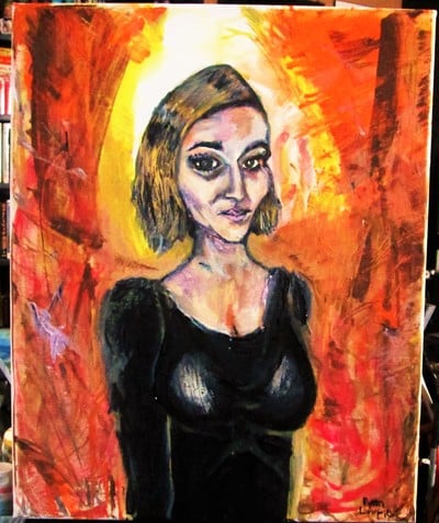 The fire in gold.  a painting by Ryan Lowrie