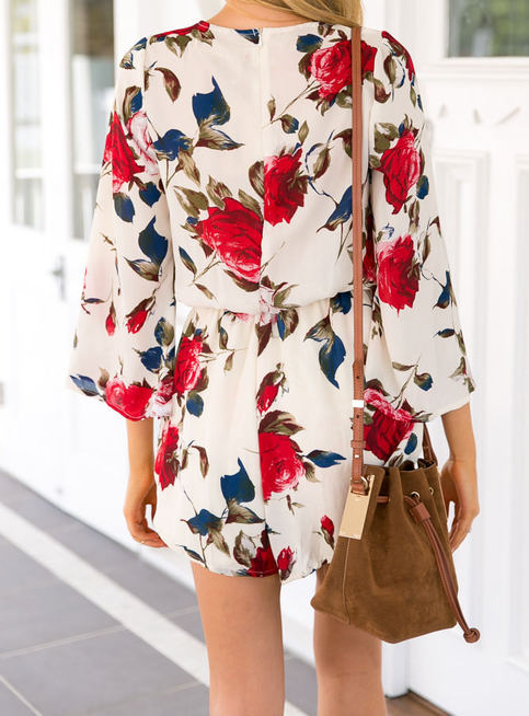 Cream Red Floral Boho Playsuit