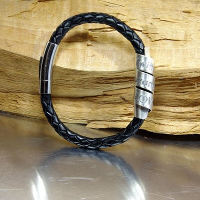 Sterling men's secret message bracelet, personalized, leather, quote jewelry, father&#39;s day gift, boyfriend, husband, anniversary, graduation