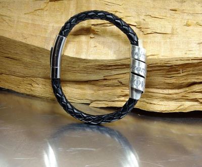 Sterling Men's secret message bracelet, personalized, leather, quote jewelry, father&#39;s day gift, boyfriend, husband, anniversary, graduation