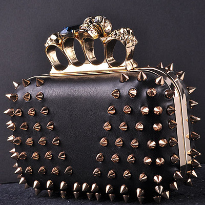 Black mcqueen inspired spiked knuckle box clutch