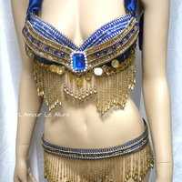 Blue and Gold Gypsy Bra and Beaded Skirt Cosplay Dance Costume Rave Bra Rave Wear Halloween Burlesque Show Girl - Thumbnail 2