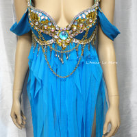 Princess Jasmine Babydoll Dress Cosplay Dance Costume Rave Bra Rave Wear Halloween Burlesque Show Girl - Thumbnail 3