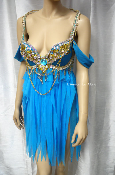 Princess Jasmine Babydoll Dress Cosplay Dance Costume Rave Bra Rave Wear Halloween Burlesque Show Girl