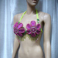 Pink Flower Daisy Samba Bra Dance Costume Cage Rave Bra Halloween - Thumbnail 1