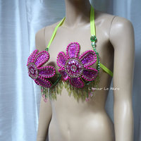 Pink Flower Daisy Samba Bra Dance Costume Cage Rave Bra Halloween - Thumbnail 3