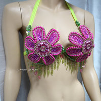 Pink Flower Daisy Samba Bra Dance Costume Cage Rave Bra Halloween - Thumbnail 5