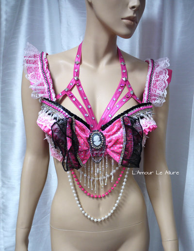 Punk Barbie Bra Top Costume Cosplay Dance Costume Rave Bra Rave Wear Halloween Burlesque Show Girl