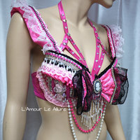 Punk Barbie Bra Top Costume Cosplay Dance Costume Rave Bra Rave Wear Halloween Burlesque Show Girl - Thumbnail 3