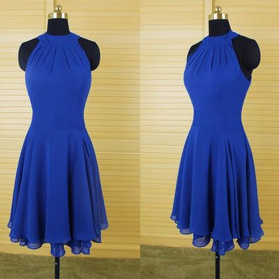 Lovely short royal blue chiffon halter prom dresses 2016, party dresses, prom gowns, party dresses