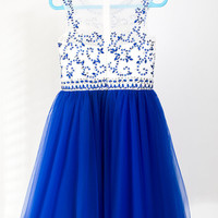 Lovely Handmade Short Tulle Blue Beaded Homecoming Dresses, Short Prom Dresses, Party Dresses - Thumbnail 1