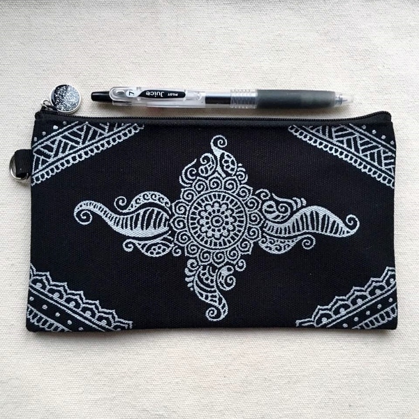 Hand Painted Henna bag Mandala bag Pattern Zipper Pouch Coin Purse Cotton Cosmetic Bag Pencil Case Phone Wallet Hand Drawn Art