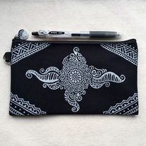 Hand Painted Henna bag Mandala bag Pattern Zipper Pouch Coin Purse Cotton Cosmetic Bag Pencil Case Phone Wallet Hand Drawn Art