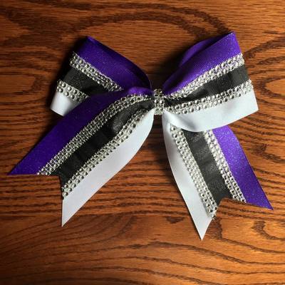 Glitter white, purple, and black stripes with rhinestones