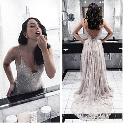 Lace prom dresses v-neck backless prom dresses evening party dresses pst1311