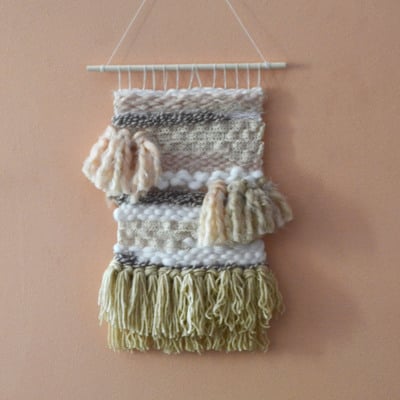 Wall weaving, wall weaving, pink beige yarn, bohemian home decor, girls nursery wall art, fiber art, boho homes, wall tapestry, woven art - Thumbnail 4