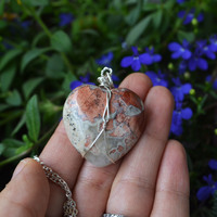 Jasper Heart Necklace, Heart Stone, Healing Stones, Wire Wrapped Crystals, Long Chain and Stone, Canadian Shop - Thumbnail 2