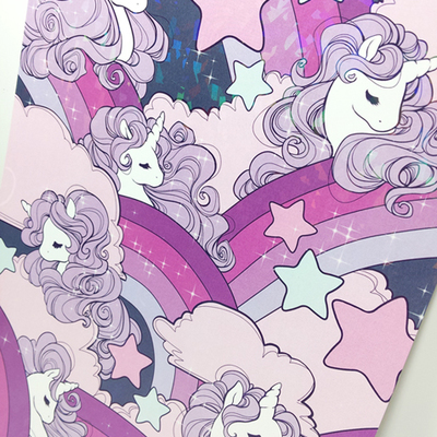8.5 by 11 sparkly unicorn clouds print