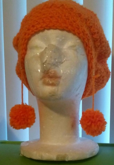 Crochet Slouchy Hat and Puffball Earrings 