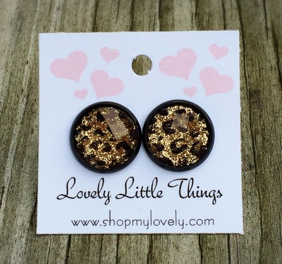 12mm Faceted Glitter Leopard Studs with Black Setting