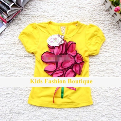 Girls yellow with pink flower top
