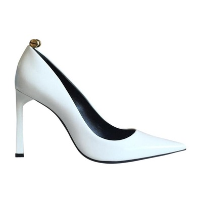 Lanvin white leather point toe pumps with gold screw detail