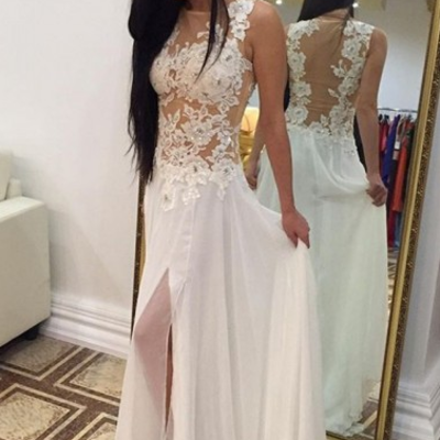 Lace prom dresses,2016 prom dress,white prom prom,slit prom dress,long prom dress,bd1101 - Thumbnail 4