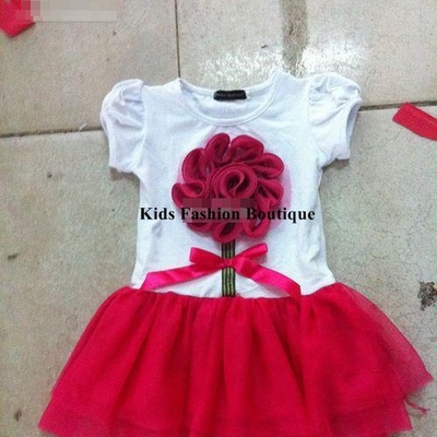 Girls white & pink 3-d flower dress