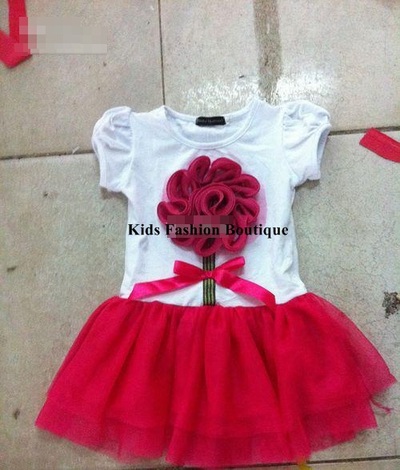 Girls white & pink 3-d flower dress