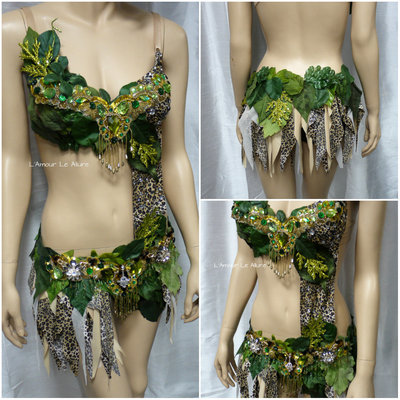 Jungle forest cheetah fairy monokini dress bra cosplay dance costume rave bra rave wear halloween burlesque show girl - Thumbnail 5