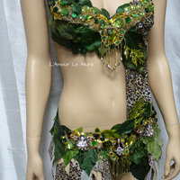 Jungle Forest Cheetah Fairy Monokini Dress Bra Cosplay Dance Costume Rave Bra Rave Wear Halloween Burlesque Show Girl - Thumbnail 1