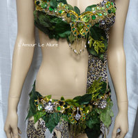 Jungle Forest Cheetah Fairy Monokini Dress Bra Cosplay Dance Costume Rave Bra Rave Wear Halloween Burlesque Show Girl - Thumbnail 3