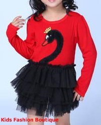 Girls Beautiful Red & Black Swan Dress