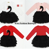 Girls Beautiful Red & Black Swan Dress - Thumbnail 1