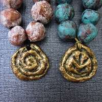 Gold Leafed Handmade Paper Mache Pendants, Set of 2 - Thumbnail 4