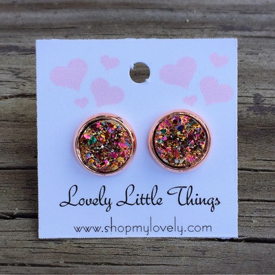 10mm pink & gold studs with rose gold setting