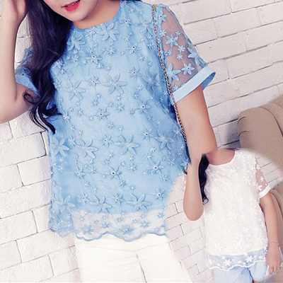 XL-4XL White/Light Blue Organza Tee SP166929