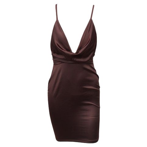 Brown Sleeveless Cowl Neck Elegant Dress