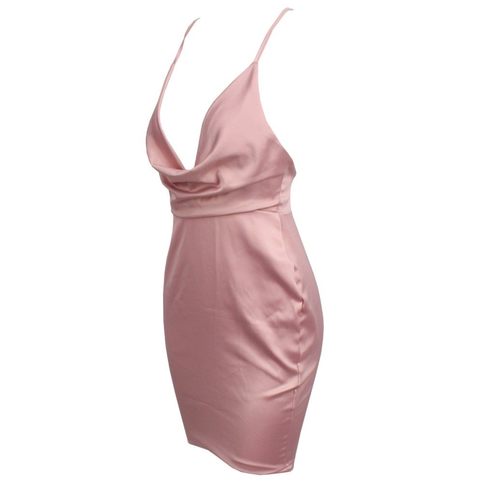 Pink Sleeveless Cowl Neck Elegant Dress