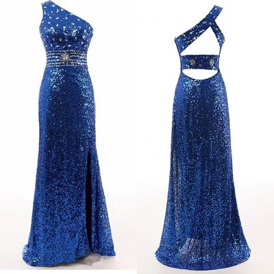 Royal blue prom dress, long prom dress, sparkle prom dress, one shoulder prom dress, evening dress, bd1330 - Thumbnail 5
