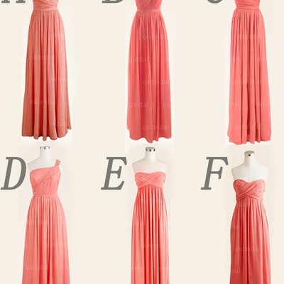 Long bridesmaid dress, mismatched bridesmaid dress, coral bridesmaid dress, chiffon bridesmaid dress,bd1049 - Thumbnail 1