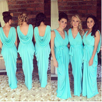 Long bridesmaid dress, chiffon bridesmaid dress, cheap bridesmaid dress, blue bridesmaid dress,bd1050