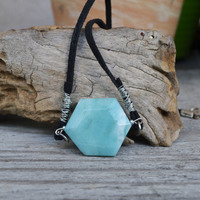Amazonite Choker, Short Summer Necklace, Pale Blue Stone Necklace, Rocks and Minerals, Reiki Jewelry - Thumbnail 3