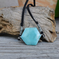 Amazonite Choker, Short Summer Necklace, Pale Blue Stone Necklace, Rocks and Minerals, Reiki Jewelry - Thumbnail 1