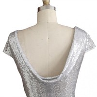 sliver sequin bridesmaid dress, cap sleeves bridesmaid dress, sparkle bridesmaid dress, long bridesmaid dress,BD1060 - Thumbnail 1