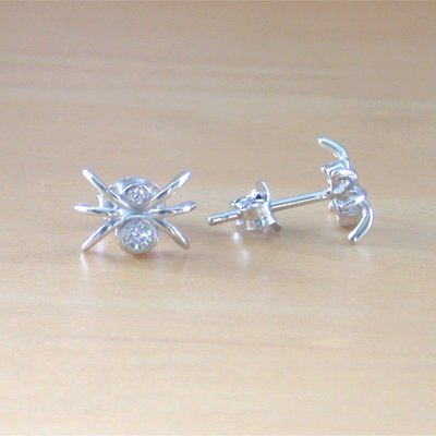 925 crystal zirconia spider earrings/cz spider stud earrings/spider jewellery/spider jewelry/haloween earrings/spider studs/haloween jewelry