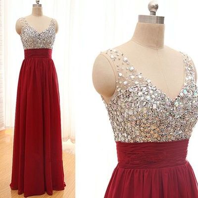 Red bridesmaid dress, v-neck bridesmaid dress, sparkle bridesmaid dress, bridesmaid prom dress,bd1065 - Thumbnail 3