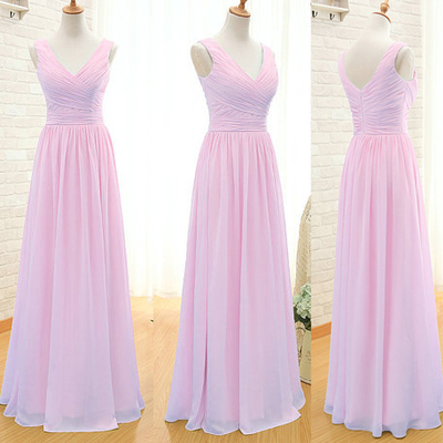 Long bridesmaid dress, v-neck bridesmaid dress, pink bridesmaid dress, chiffon bridesmaid dress,bd1068 - Thumbnail 3