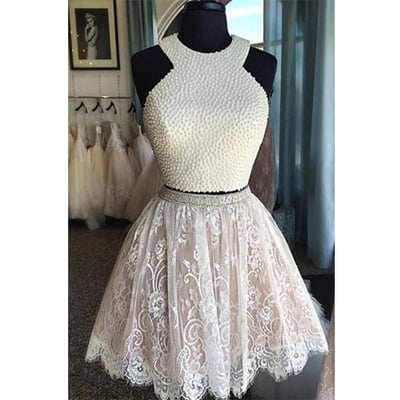 Cheap homecoming dress, lace homecoming dress, junior homecoming dress, two piece homecoming dress, beading homecoming dress, pd15305