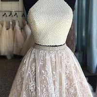 Cheap homecoming dress, lace homecoming dress, junior homecoming dress, two piece homecoming dress, beading homecoming dress, PD15305 - Thumbnail 1